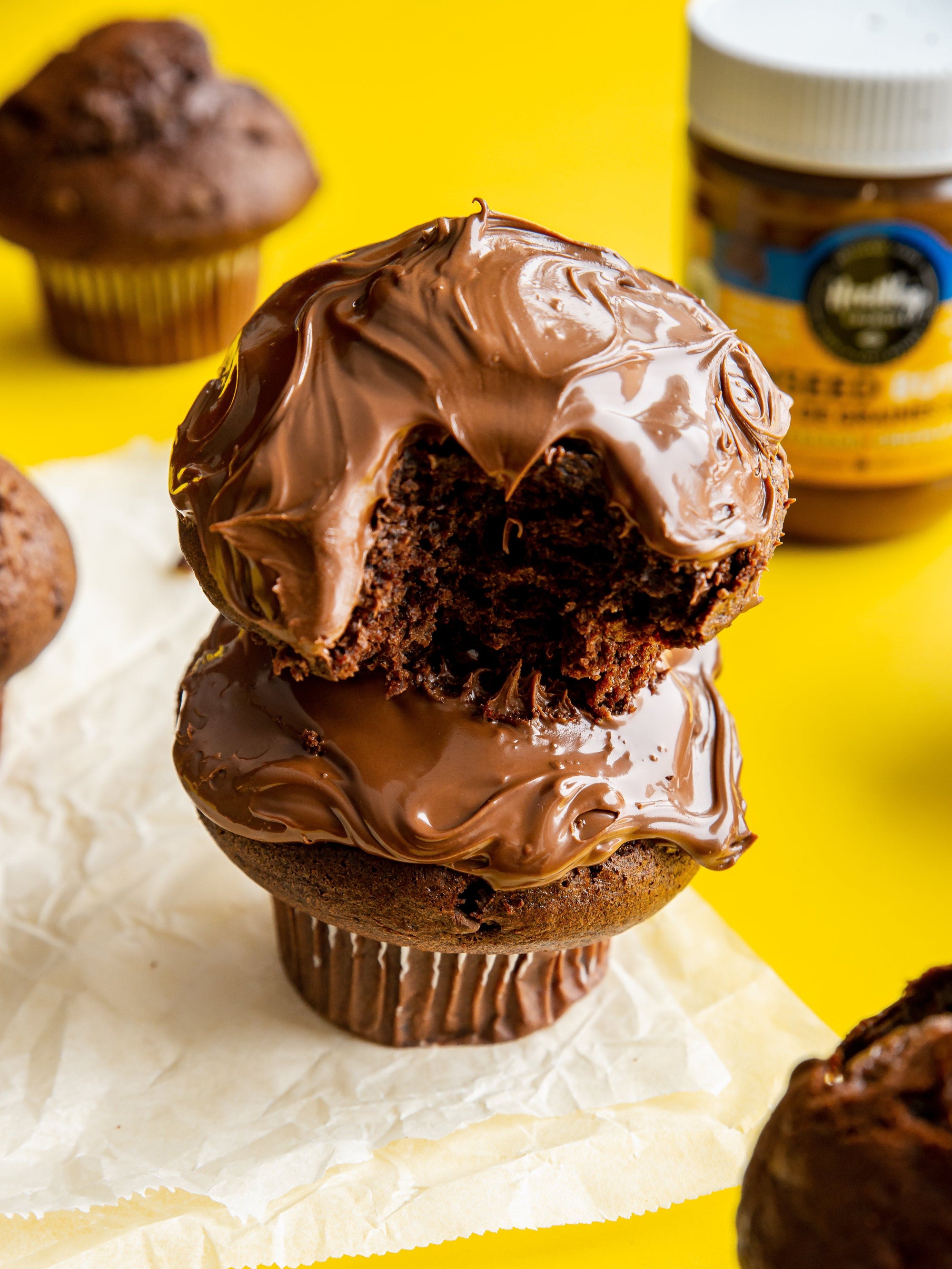 Double Chocolate Muffin with Chocolate Banana Seed Butter Frosting! (Gluten-free, Vegan, Dairy-free, Allergen-friendly)